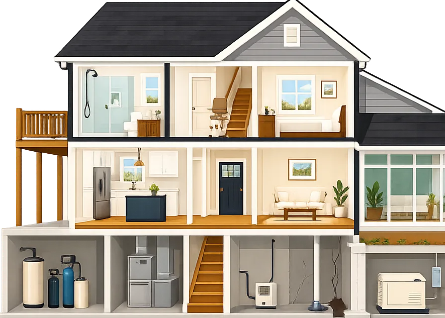 Cutaway illustration of a home with 21 service hotspots